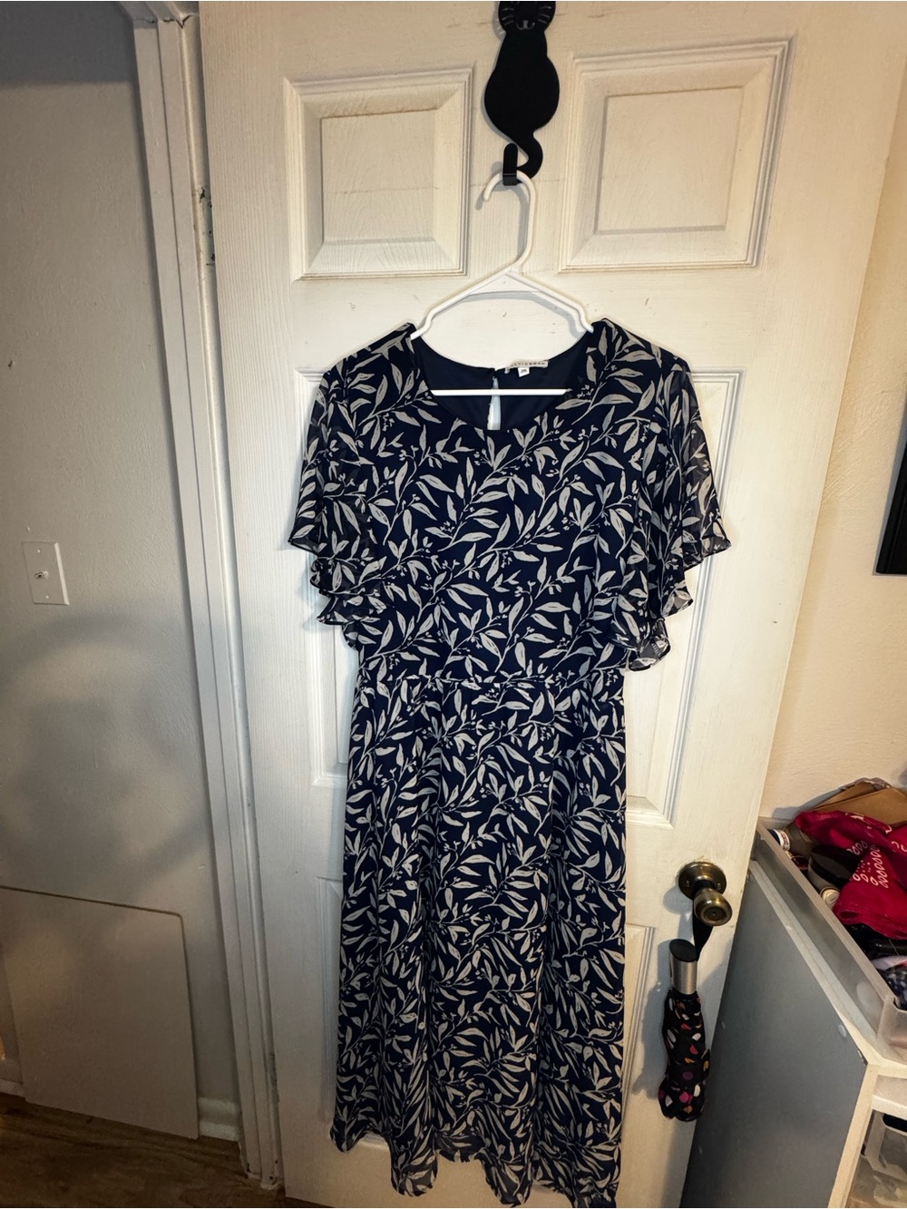 Baltic Born Navy & Ivory Floral Midi Dress | 2XL Flutter Sleeve Tie Waist